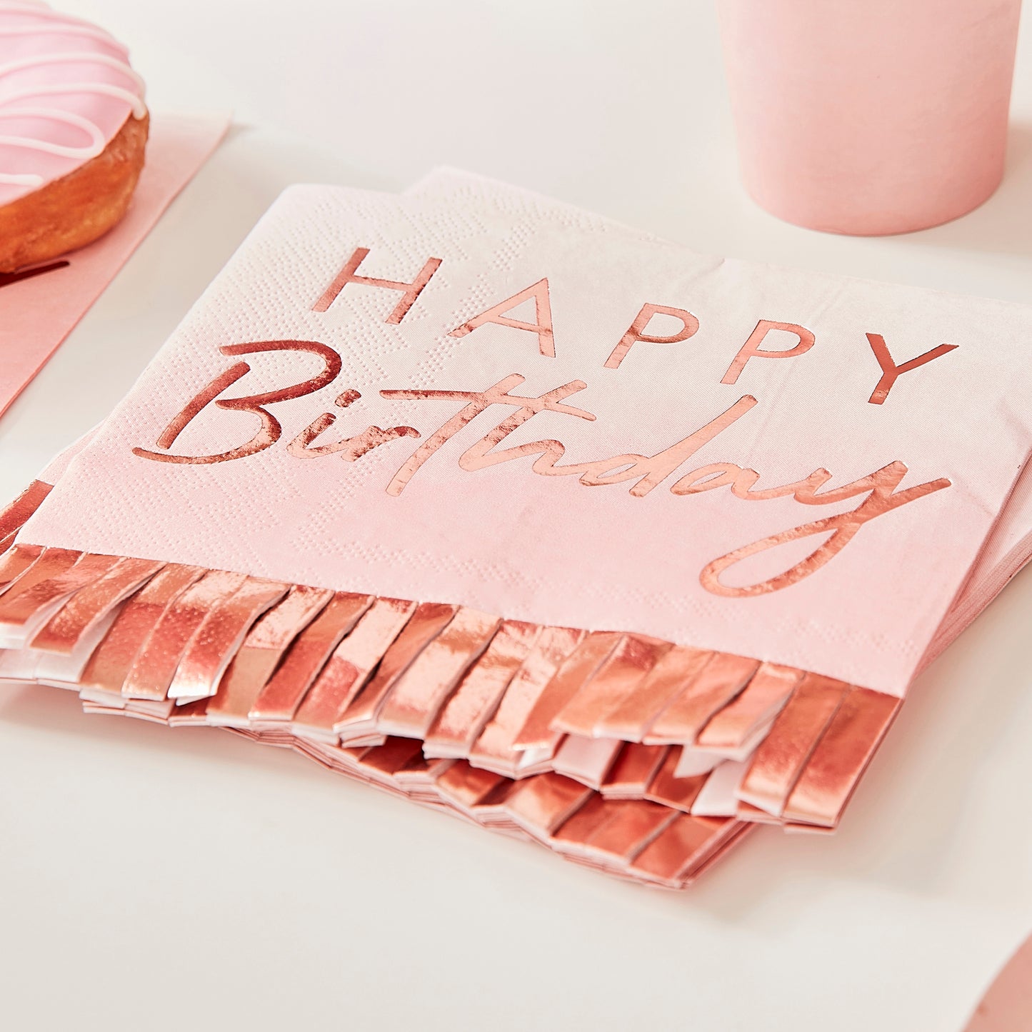Χαρτοπετσέτες Happy Birthday Ροζ Χρυσό 16 τεμ.