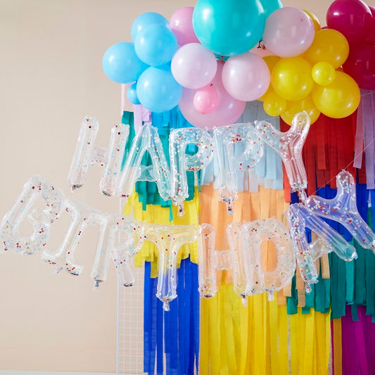 Γιρλάντα HAPPY BIRTHDAY με μπαλόνια με κομφετί Rainbow